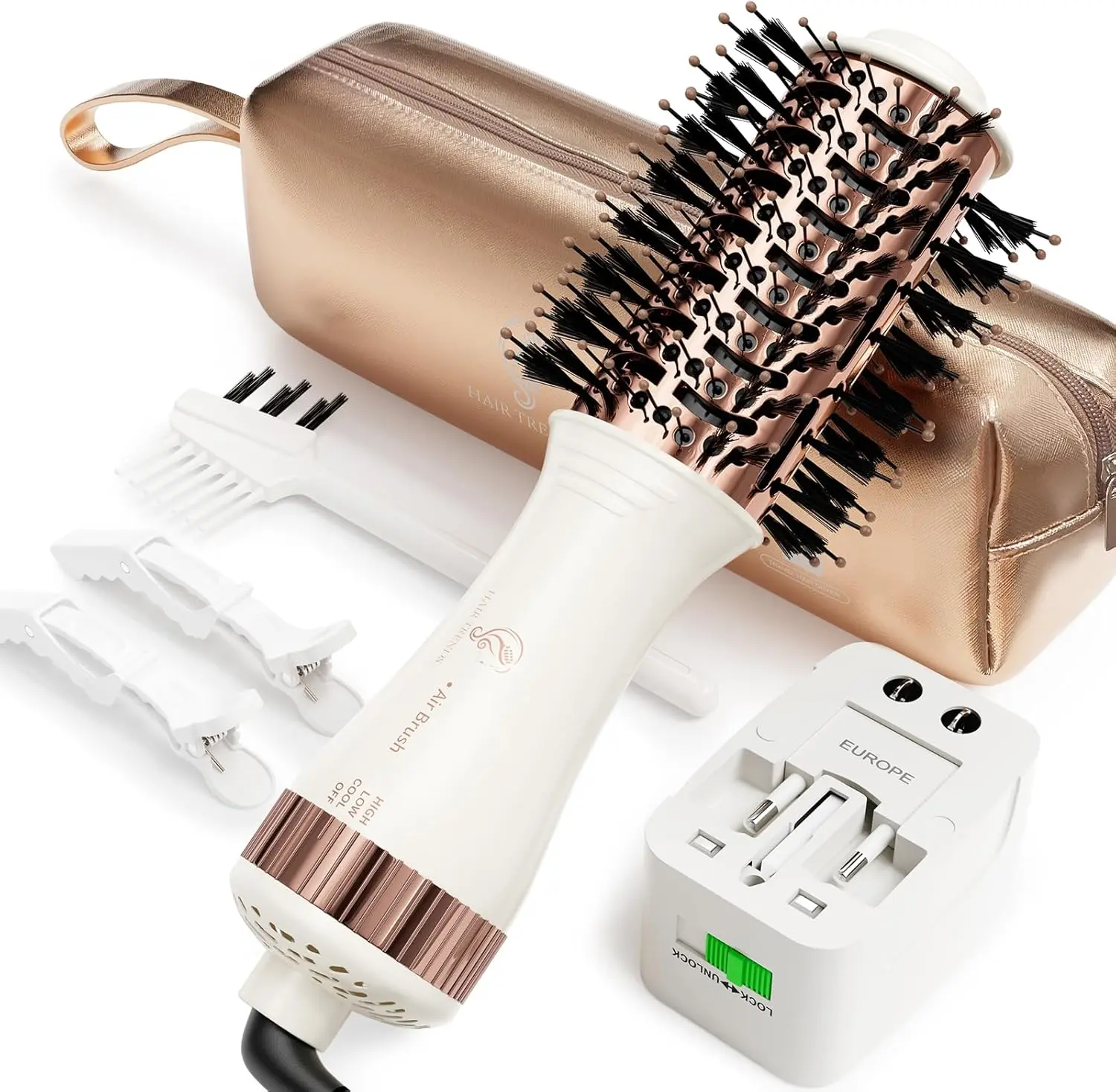Travel Blow Dryer Brush in one, Dual Voltage 120V-240V Mini Hot Air Brush, Hair Trends Nano Titanium 2 Inch One Step Hair Dryer and Styler Volumizer Oval Shape, Smooth