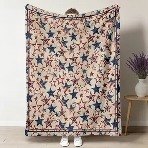  1pc Vintage American Flag Star Blanket, Patriotic Star Flannel Blankets, Soft Warm Cozy Lightweight Blankets, USA Star Design, Suitable for Sofa Bed Decoration, Gift, 4th of July Present 50x60inch