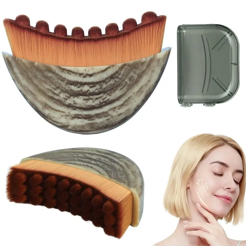 Upgraded Lymphatic Contour Face Brush - Gentle Daily Use Drainage Massager, 1pc Brown Dry Brush for Body Care, Back Tanning Applicator, Derma Roller for Men