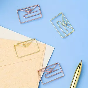 10pcs Rose Gold Paper Clips - Metal Bookmark for Books, Envelope Shape Planner Clip for Scrapbooking & Office Supplies Paperclip