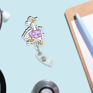 Funny Licensed Silly Goose Sparkly Retractable Badge Reel Cute Duck ID Holder For Registered Nurse RN LPN CNA Work Accessory