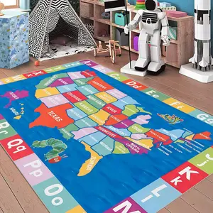 Cartoon Map Pattern Area Rug, 1 Count Non-slip Soft Floor Mat, Machine Washable Decorative Carpet for Home Living Room Bedroom Kitchen Study Room