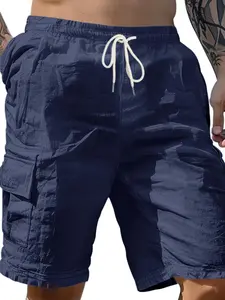 Men's Linen Beach Shorts, Breathable Loose Fit Workwear Pants, Multi-Pocket Casual Running Shorts, All Seasons Fashion, Menswear