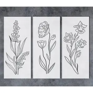SS Desins Tall Wildflower Stencils for Paintin Lare Flower 7x16Inch  Stencil Bouquet Paintin Stencils for  Wall Canvas