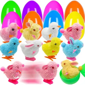 Jumbo 4" Easter Eggs Filled with Wind-up Toys , 8 Pack Colorful Easter Egg Wind Up Jumping Bunnies and Chicks for Kids Boys Girls Hunt Filling Treats Easter Basket Stuffers Easter Party Favors