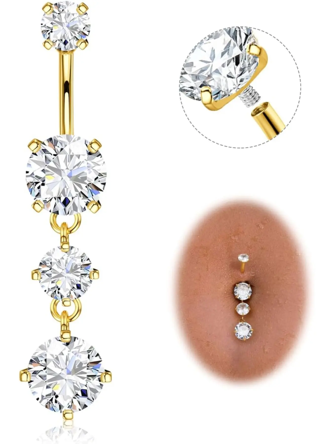 316L Surgical Steel Belly Button Bars Silver Gold Belly Bars 14G Bananabells Body Piercing Internally for Women Men with Replacement Dangle Belly Ring Navel Piercing Jewelry Belly Button Rings