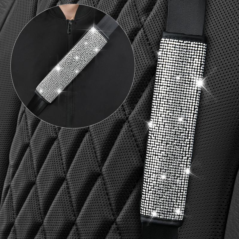 CAR PASS 7pcs Bling Car Accessories for Women,Sparkly Rhinestone Diamond Steering Wheel Cover,Belt Cushion,Glitter Shift Knob Cover,Cup Holder Coaster