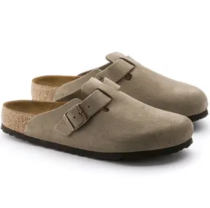 Taupe Suede Soft Footbed Clogs – Minimalist Cork Sandals for Men Women
