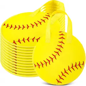 12 Pcs Softball Party Favor Bags10*10 Inch Softball Gift Bags with Handle Round Non Woven Gift Pouches for Goodie Candy Snacks Sports Themed Birthday Party Supplies