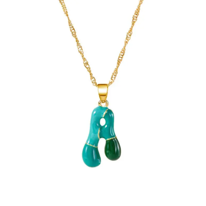 Bubble Color Dopamine Fashion Initial Necklace - 26-Letter Artificial Gemstone Single Gem Whimsical Unique Jewelry, Teenage Girls Gift, Fashion Necklace