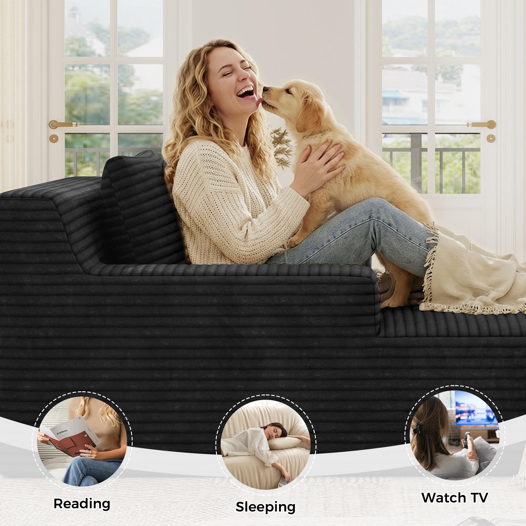 Boneless Sofa, Small Sofa, Modern Corduroy Floor Couch with 1 Cushion, Comfortable Single Sofa Bed for Living Room, No Assembly Boneless Sofa, Small Sofa, Modern Corduroy Floor Couch with 1 Cushion, Comfortable Single Sofa Bed for Living Room, No Assembly