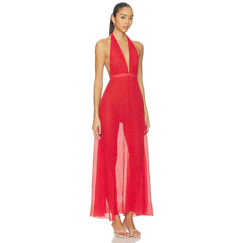 LIONESS District Maxi Dress in Tomato Polka