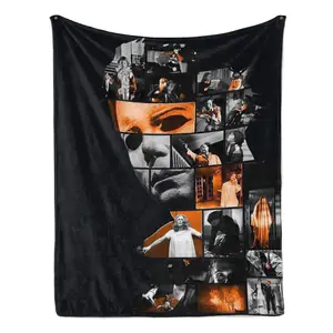 Michael Myers Halloween Collage Flannel Blanket Horror Movie Throw with Michael Myers Classic Scene Collage – Ultra-Soft, Cozy, Perfect for Spooky Decor, Halloween Nights, and Gifting to Slasher Film Fans, Ideal for Year-Round Snuggling.