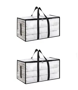 2 Pack Extra Large Moving Bags with Lids, 24 Gallon Heavy Duty Storage Bins, Clear Clothes Storage Bags with Reinforced Handles & Zippers, Foldable Moving Totes for Packing, Dorm & Home Organization