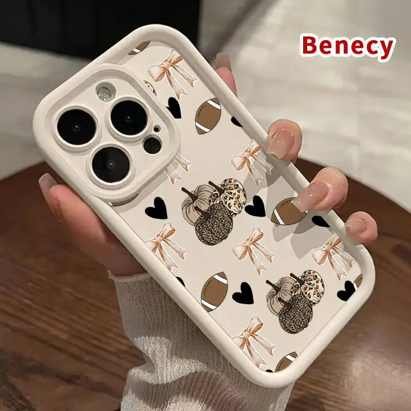 TPU Phone Case for iPhone 17 Pro Max 16 16e 15 14 Plus 13 12 11 Air XR X XS Pumpkin Bow Football Pattern Anti-Scratch Shockproof Soft Silicone Protect
