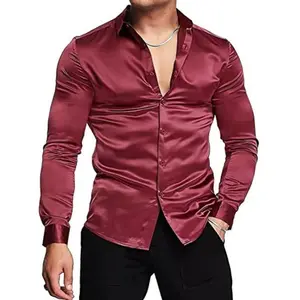 2025 Autumn Fashion Men's Glossy Solid Color Prom Shirt