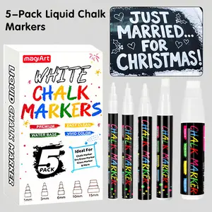 5 Packs White Chalk Marker Set – Washable Liquid Chalk Pens for Windows, Chalkboard & Car Art, 5 Nib Sizes (0.7, 3, 6, 10, 15mm), Safe for Kids & DIY Fun