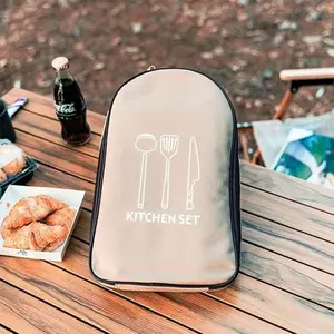 Outdoor Cooking Utensils Portable Storage Bag, Camping Kitchen Tools Organizer, Waterproof Chef Knife Bag, Camping Kitchenware, Multi-Pocket Picnic BBQ Set