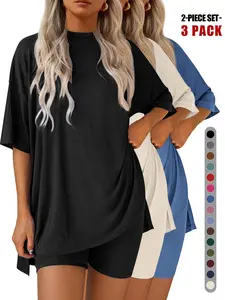 Cozy Mama Loungewear Set, Women's 2-Piece, Crew Neck Oversized T-Shirts, Comfortable Home Wear, Perfect for Relaxing at Home