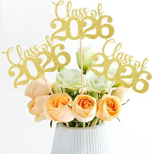 Graduation Decorations Class of 2026, 12 PCS Gold Double-Sided Graduation Centerpieces for Tables, Glitter Table Toppers, Grad Party Decorations
