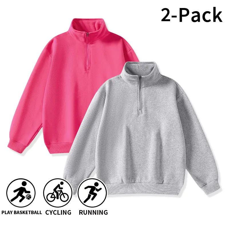 2-Pack Quarter Zip Sweatshirts for Men, Stand Collar Long Sleeve Solid Fleece Pullover Tops, Casual Loose Athletic Sweatshirts for Running, Basketball, Cycling, Outdoor Sports