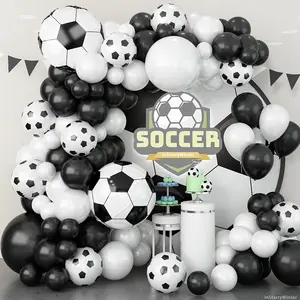 Soccer Balloon World Cup Garland Set - Black and white latex with 4D foil accents, perfect for birthdays, soccer parties, and events - No power required