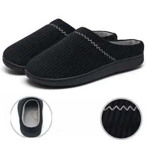 Unisex Cozy Memory Foam Scuff Slippers with Arch Support & Rubber Sole for Indoor Outdoor Use - Soft Corduroy Upper, Embroidered Design, Warm House Shoes for Women & Men