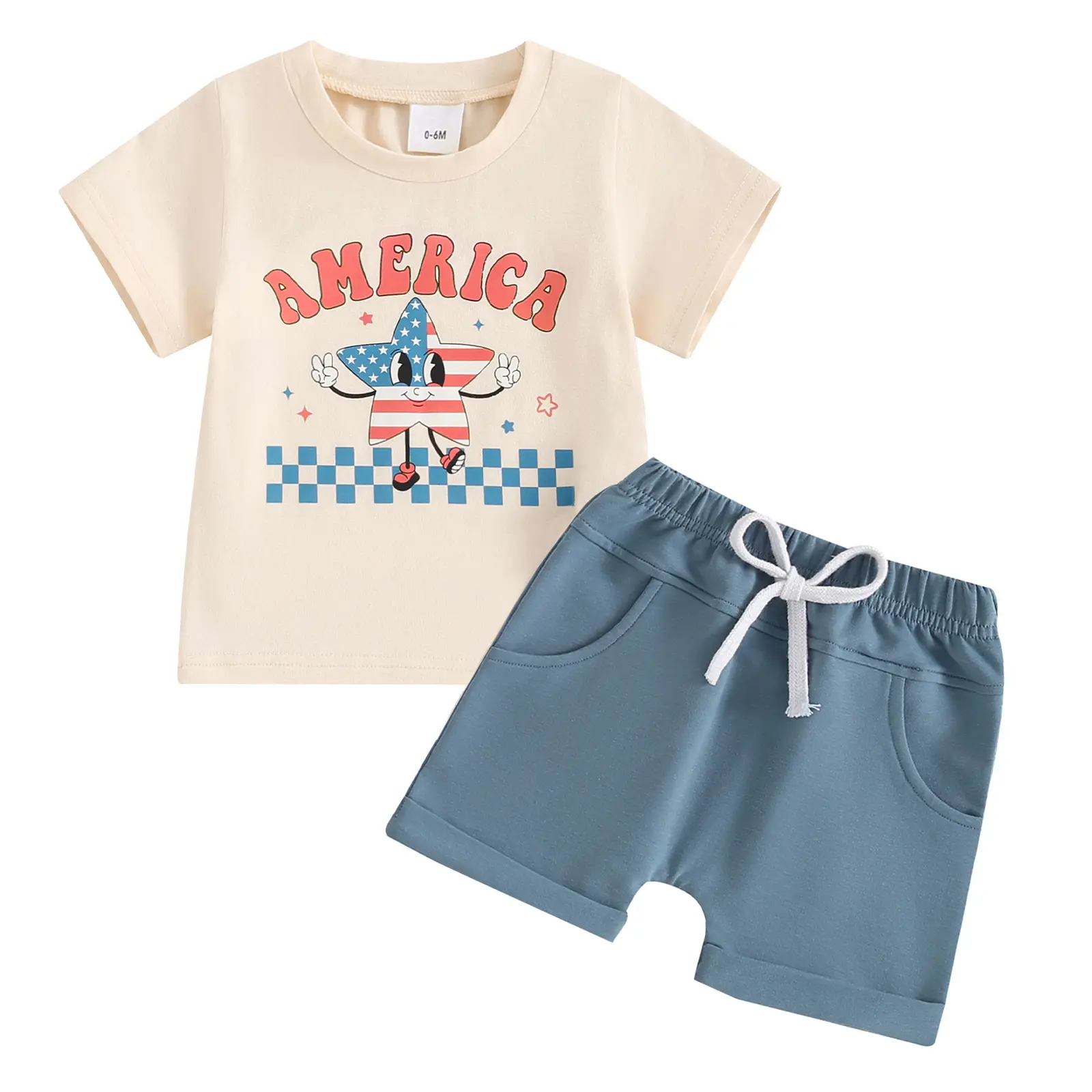 Toddler Baby Boy 4th of July Outfits Set Short Sleeve Star Letter Print Tops Shorts Set Toddler Summer Independence Day Clothes