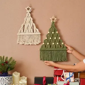 Macrame Christmas Tree DIY Craft Kit, 2-Pack & Polyester, Festive Wall Hanging Decor, Perfect Winter Holiday Gift