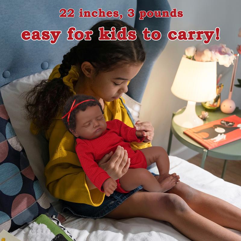 [WOOROY] Reborn Baby Doll - 20 In Black & Brown Skin & African American Skin Doll Rosalie, Soft Cloth Body, Short Curly Hair, Birthday & Christmas Gift for Kids 3+ Reborndolls