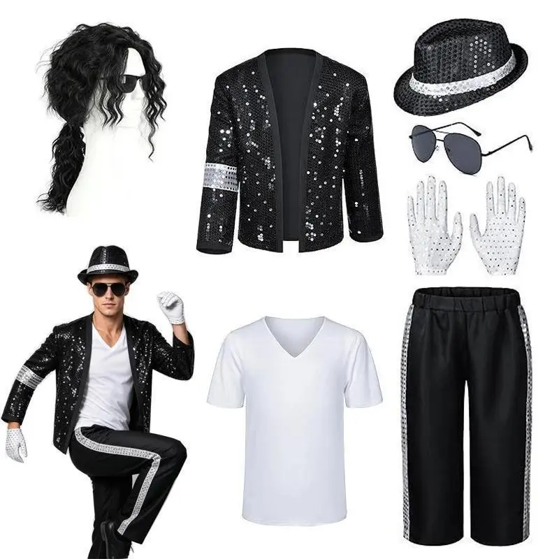 Adult Women Men Pop Star Michael Jackson Cosplay Costume Wig Halloween Stage Performance Hip Hop Dance Family Clothing 2026 80s