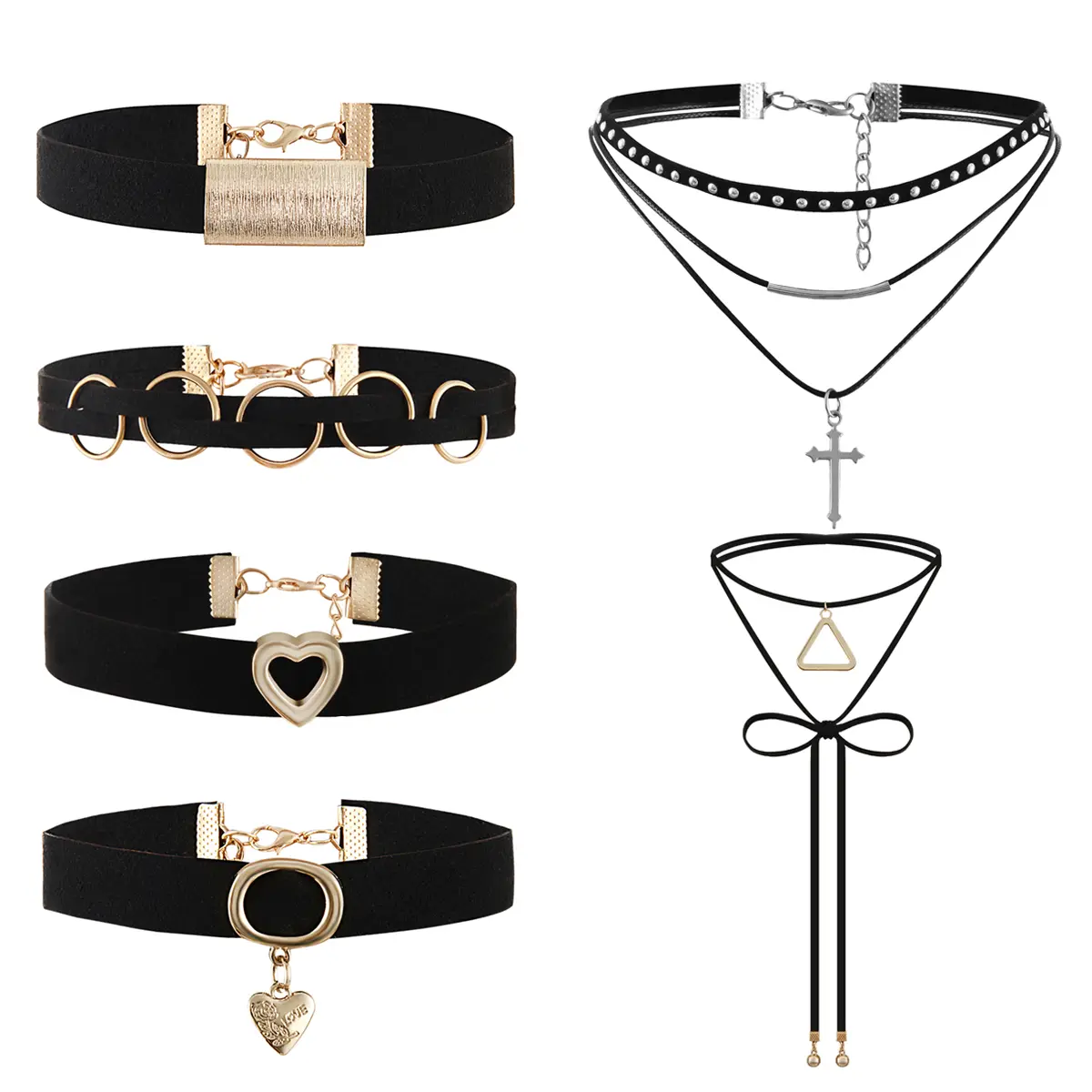 OIDEA Women's Gothic Vintage Black Leather Choker - PU Leather Flannelette, Rope Cross Detail, Rivet Accents, Soft-Fit Punk Collar Neckband, Trendy Fashion Accessory for Female Daily Wear