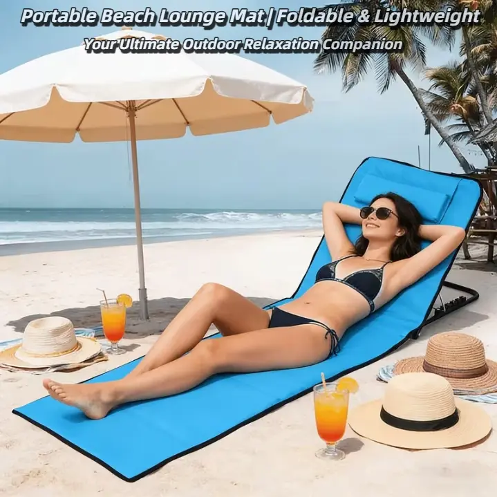 Folding Adjustable Chaise Lounge Chair, Portable Beach Lounge Chair Beach mat with Storage bag for Outside, Patio, Poolside, Lawn