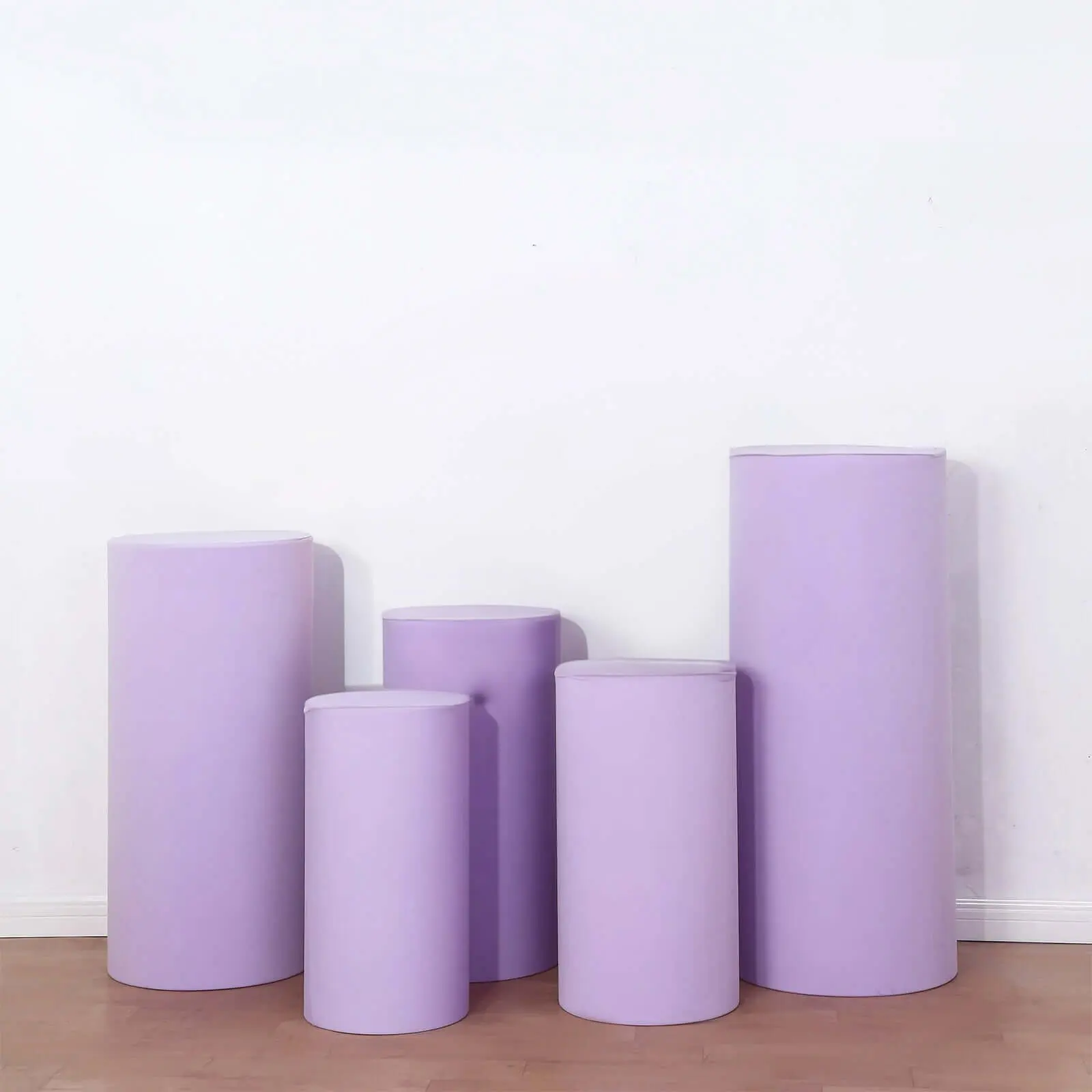5-Pack Machine Washable Spandex Cylinder Pillar Stand Covers, Lavender Lilac 160 GSM Stretchable Wedding Decor Dust Covers, Machine Washable Covers