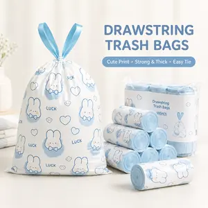 Printed Drawstring Trash Bags - Thick Blue Small Household Kitchen Bags with Cute Patterns, 45x50 cm, 50 Pcs/100 Pcs Options for Bathroom, Bedroom Use