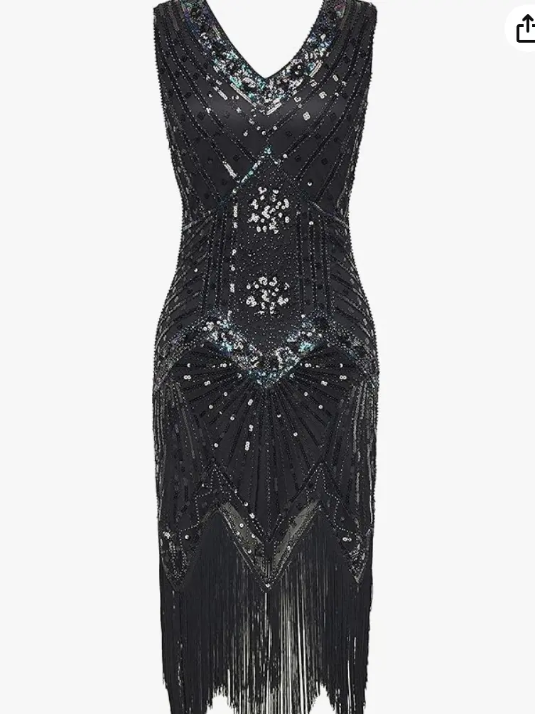Women's Flapper Dresses 1920s V Neck Beaded Fringed Great Gatsby Dress Fit Polyester