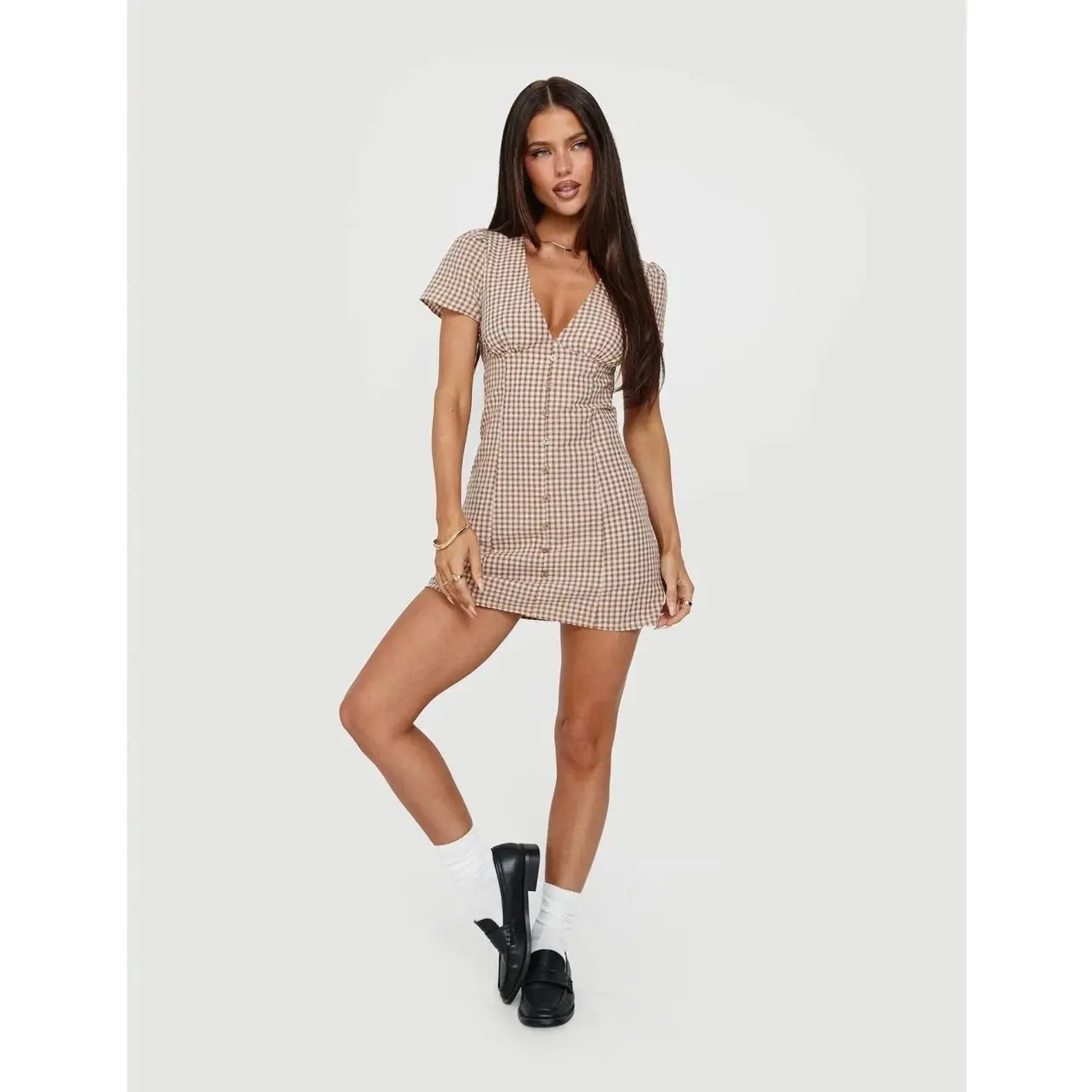 PRINCESS POLLY Loveliness Romper Brown Check