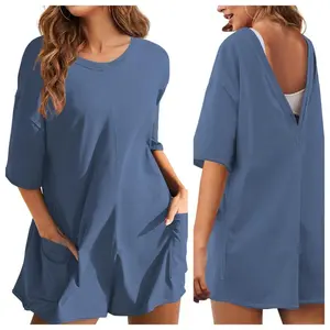 【Clearance Sale – Limited Sizes at Special Price】Rompers for Women Casual Short Sleeve Oversized Athletic Jumpsuits Workout Reversible Hot Shot Tee Romper Womenswear Overalls