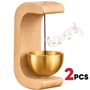 2PCS Wooden C-Shaped Wind Chime, 2025 New Suction Door Type Solid Wood Wind Chime, Magnetic Door Chime Bell, Wooden Shopkeepers Bell for Door Opening - Ding Ding Sound