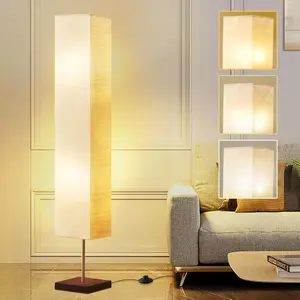 Floor Lamp for Living Room, Color Temperature Adjustable Column Tall Lamp, Standing Lamp with Walnut Base Corner Floor Lamp for Bedroom, Office& Living Room-Beige(Bulbs Included)