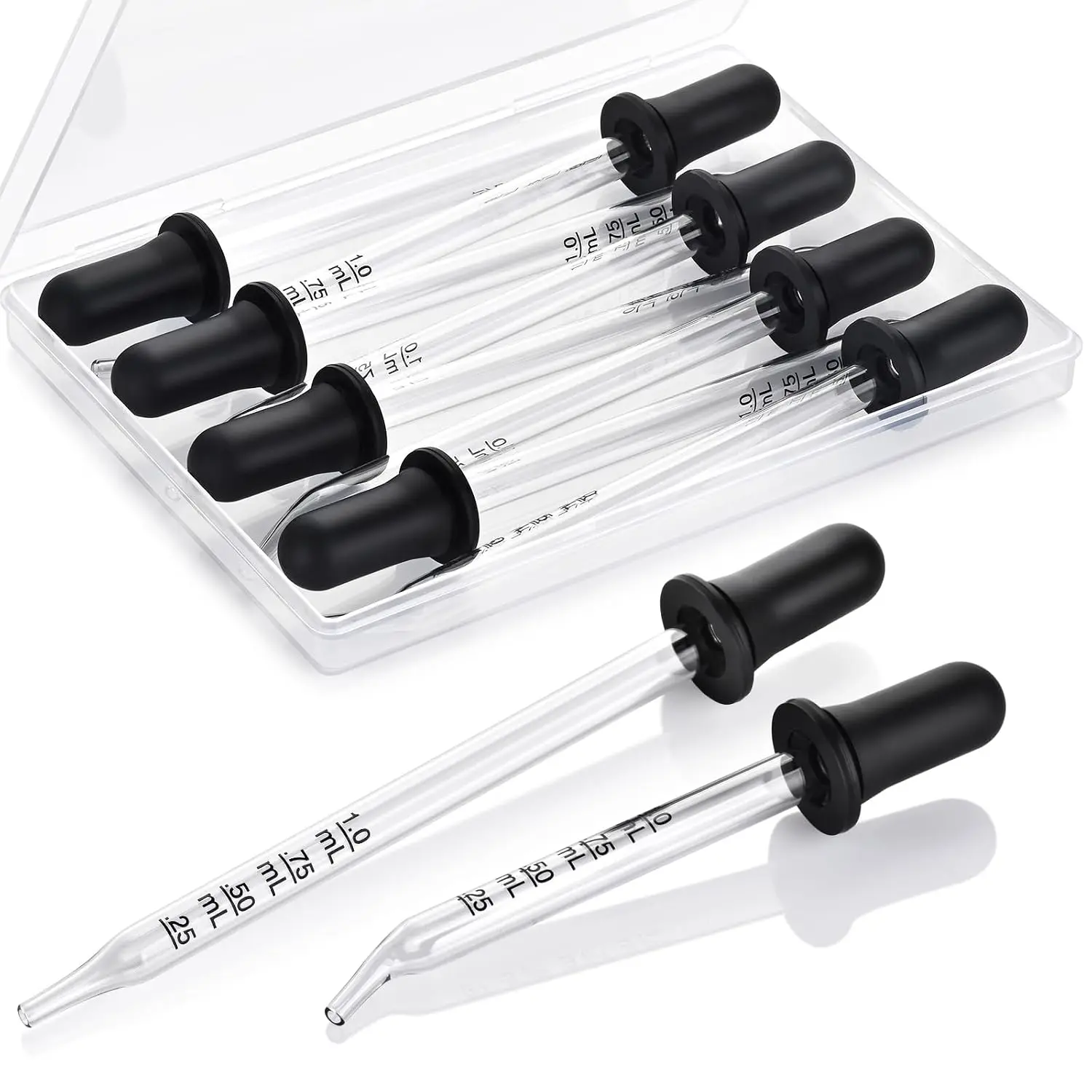 Eye Dropper 8 Pcs, 1mL Glass Liquids Pipette Dropper Tool with Measurement-Bent & Straight Tips, for Essential Oils Crafts Ear Lab Measuring Transferring Liquids