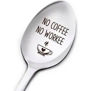 Funny Coffee Lover Spoon Gifts for Women Men, No Coffee No Workee, Birthday Thanksgiving Christmas Gifts for Coffee Lover Daughter Son Mom Dad Grandma Grandpa, Engraved Stainless Steel Spoon