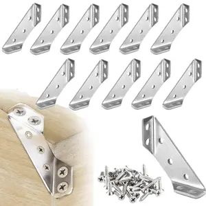 Furniture Corner Connectors, 1 Set Stainless Steel Corner Connectors with Screws, Triangular Shelf Support Joint Fastener for Cabinet, Closet & Various Furniture Projects