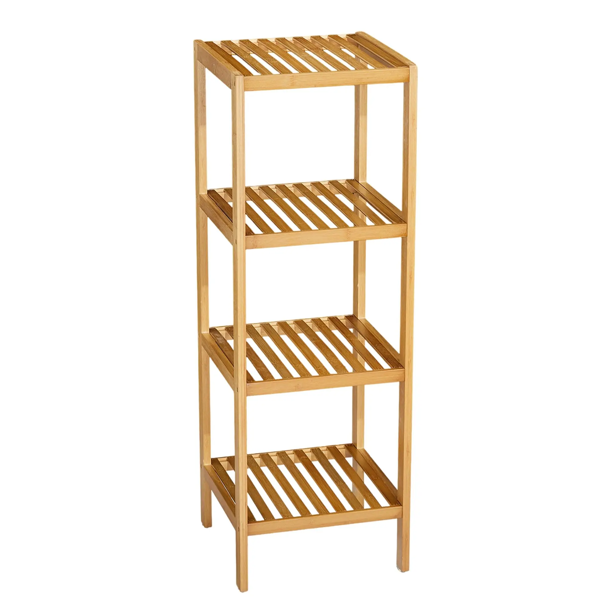 4-Tier Wooden Bamboo Bathroom Organizer Shelf - Narrow Standing Towel Rack, Corner Organiser for Bathroom, Kitchen, Living Room