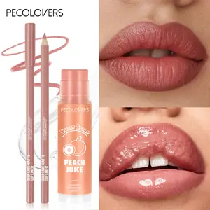 2pcs/Set Makeup Set Plumping Moisturizing Lip Oil+Nude Lip Liner -Waterproof Non-Sticky Lipstick Set Mirror Lip Glaze Matte Lip Liner Hydrating