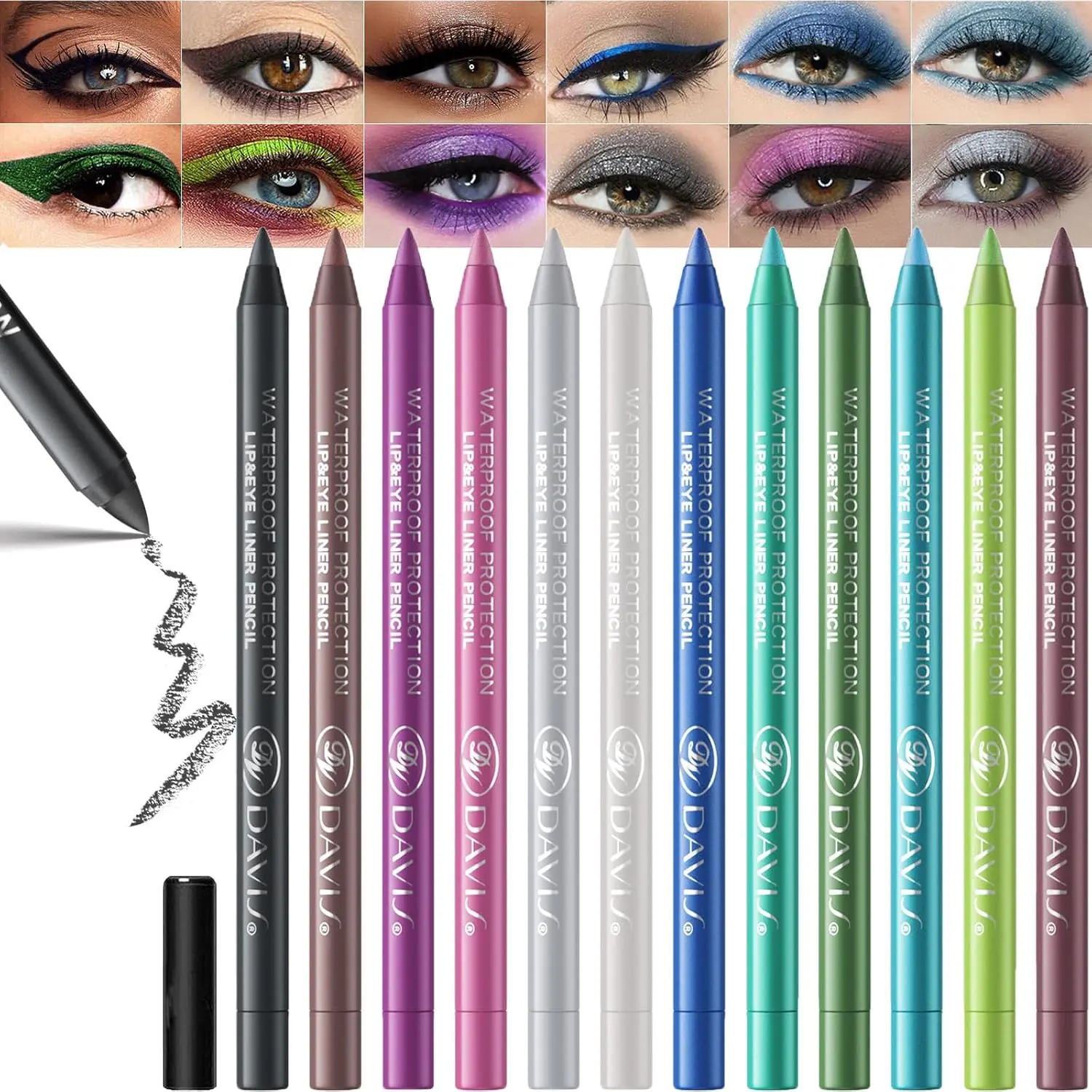 12-Piece Gothic Eyeliner & Lipliner Pencil Set, Free Sharpener Included, Water & Sweat Resistant Pearl Metallic Smoky Punk Goth Makeup, Back to School, Ideal Birthday, Mother's Day & Valentine's Day Gift for Women