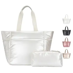 BAGOK for Women,Lightweight Puffer Work  with Zipper,Quilted Shoulder Handbag for Travel Work Gym cute everyday fashion  tote bag，valentines day bag