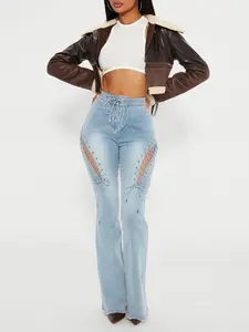 La Brea Laced Up Flare Jeans - Light Blue Wash