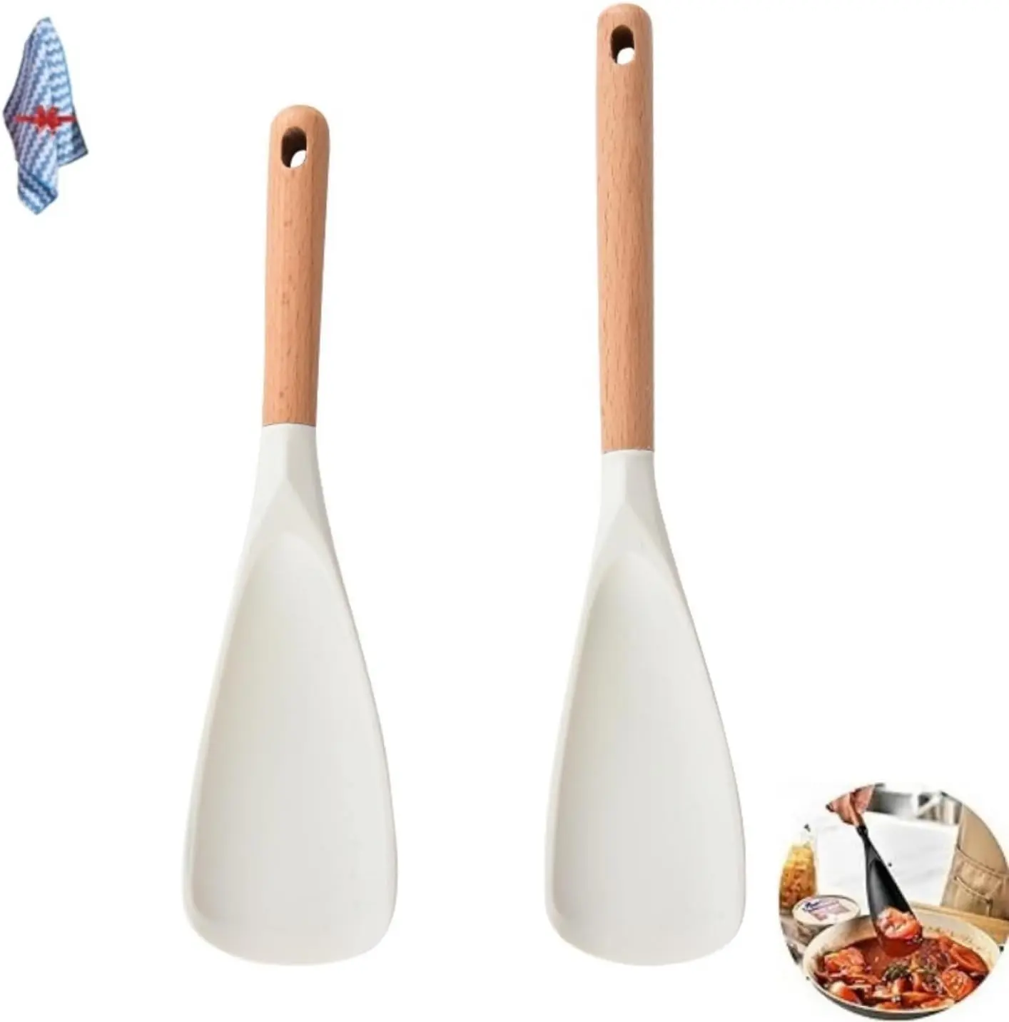 Multi-Function Silicone Cooking Spoon with Wood Handle – Non-Stick, Heat-Resistant, Ideal for Mixing, Scooping & Scraping