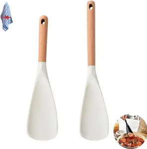 Multi-Function Silicone Cooking Spoon with Wood Handle – Non-Stick, Heat-Resistant, Ideal for Mixing, Scooping & Scraping